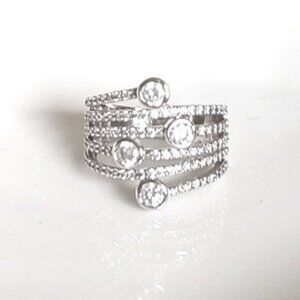 Vintage Sterling Silver Sparkle Crystal Layer Wrap Ring Size 6